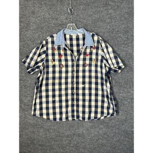 Vintage Basic Editions Womens Button Up Shirt Size 24W Plaid Cottage Gardening